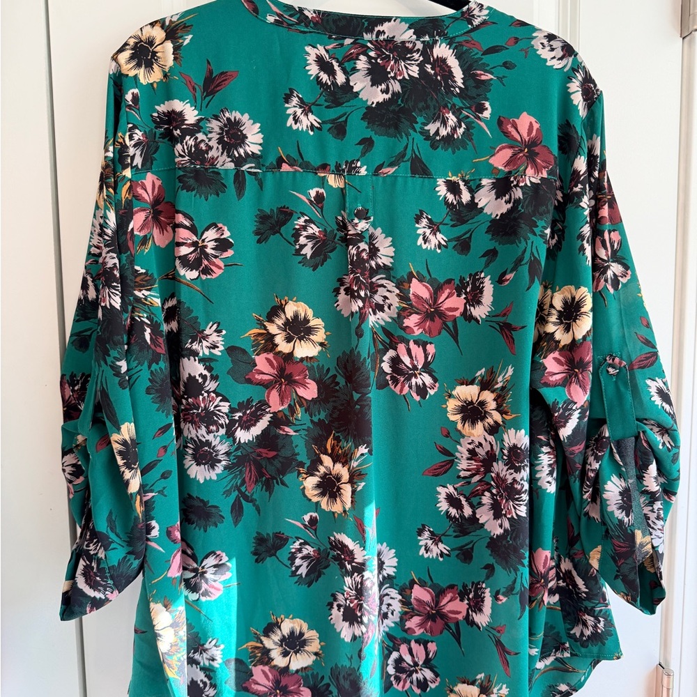 Torrid Harper 3/4 Sleeve Pullover Blouse Floral Green - Picture 4 of 4